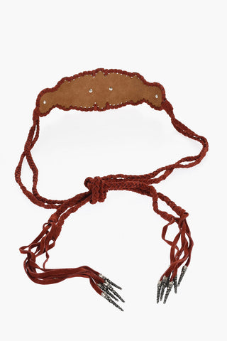 Suede and Metal Wide Belt DREAMCATCHER Embellished with Crystals 10cm