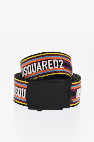 Multicolor Striped Fabric Belt with Military Buckle 40mm 