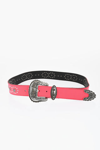 Cintura Western in Pelle e Tessuto con Borchie 40mm