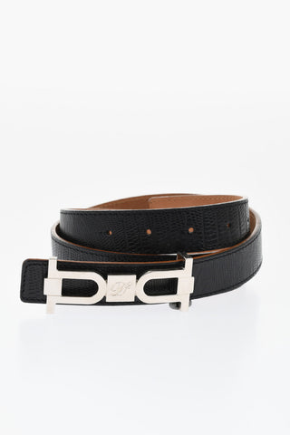 Crocodile-Effect Leather Belt with Silver Anchor Buckle 25mm