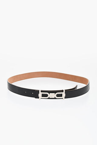 Crocodile-Effect Leather Belt with Silver Anchor Buckle 25mm
