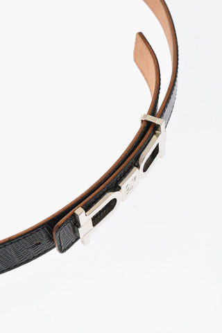 Crocodile-Effect Leather Belt with Silver Anchor Buckle 25mm