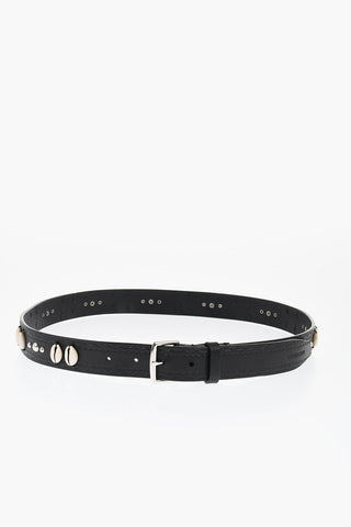 Cintura in Pelle Impreziosita da Borchie e Conchiglie 30mm