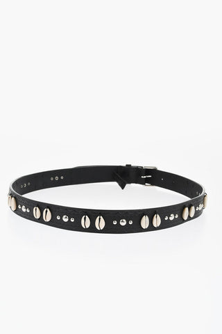 Cintura in Pelle Impreziosita da Borchie e Conchiglie 30mm