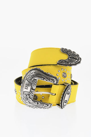 Western-Gürtel aus Leder und Stoff mit 40mm Nieten