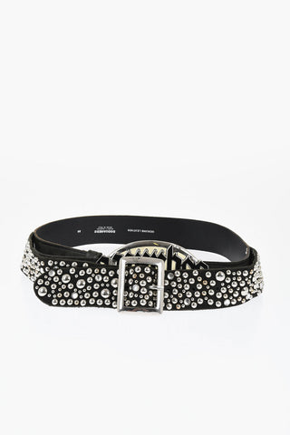 Leather Belt Embellished with Studs and Double Buckle 40mm