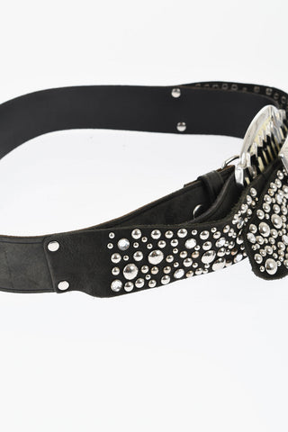 Leather Belt Embellished with Studs and Double Buckle 40mm