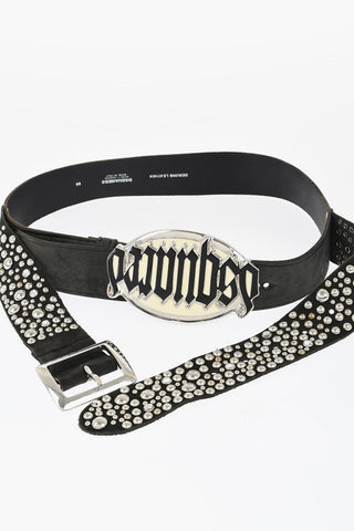 Leather Belt Embellished with Studs and Double Buckle 40mm