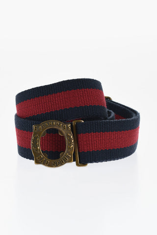 Two-Tone Striped Fabric Belt with Interlocking Buckle 35mm