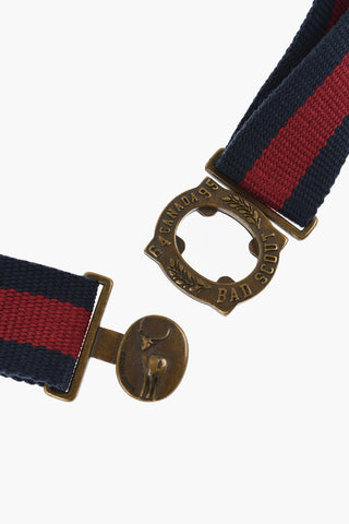 Two-Tone Striped Fabric Belt with Interlocking Buckle 35mm