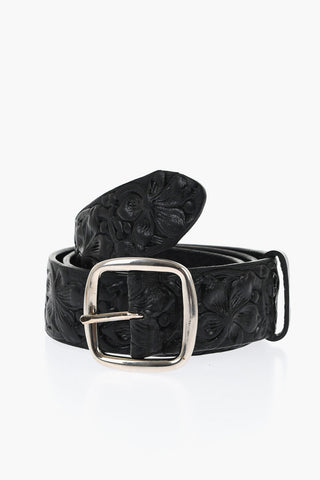 Floral Motif Leather ALOHA SPIRIT Belt 40mm