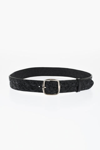 Floral Motif Leather ALOHA SPIRIT Belt 40mm