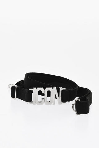 ICON Elastic Fabric Skinny Belt with Silver-Tone Detail 15mm