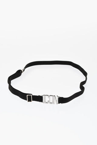 ICON Elastic Fabric Skinny Belt with Silver-Tone Detail 15mm