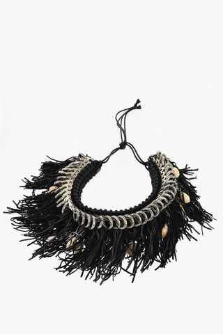 Plastron Halskette COW GIRL aus Wildleder und Metall mit Fransen und Muscheln