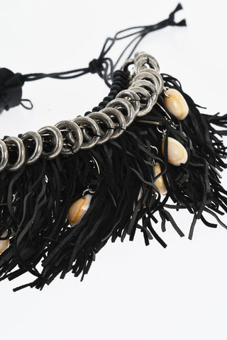 Plastron Halskette COW GIRL aus Wildleder und Metall mit Fransen und Muscheln
