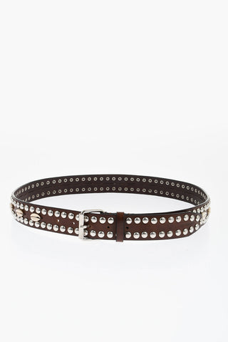 Leather Belt Embellished with Studs and Shells 35mm