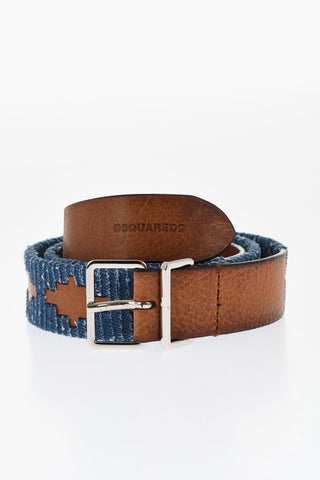 Cintura in Pelle con Rifiniture in Denim 30mm