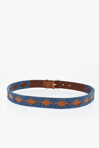 Cintura in Pelle con Rifiniture in Denim 30mm