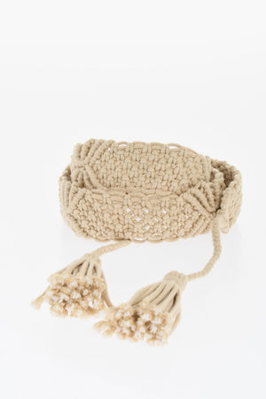 Cintura in Cotone Macramè con Dettaglio in Rafia 40mm