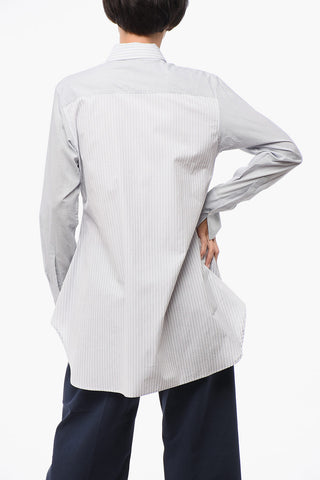 Balanced Cotton Striped Shirt with Tie-Neck Detail