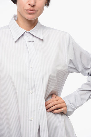 Balanced Cotton Striped Shirt with Tie-Neck Detail