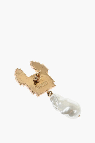 Single Rhinestone Earring with Pearl-Shaped Pendant