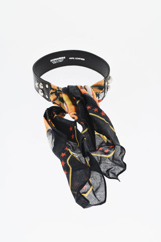 Leather Choker With Studs And Foulard Details