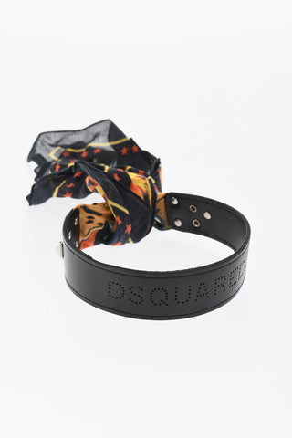 Leather Choker With Studs And Foulard Details
