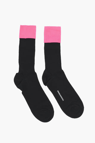Cotton Long Socks with Contrasting Detail