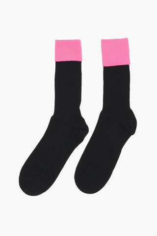 Cotton Long Socks with Contrasting Detail