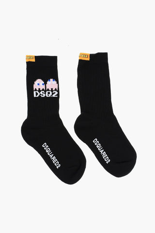Cotton and Nylon PAC-MAN Long Socks with Ribbed Detail