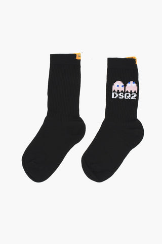 Cotton and Nylon PAC-MAN Long Socks with Ribbed Detail