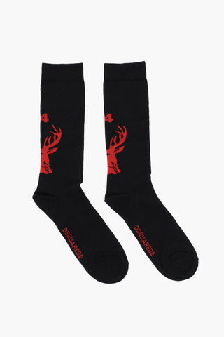 Cotton long Socks with Contrasting Embroidery
