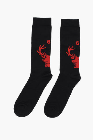 Cotton long Socks with Contrasting Embroidery
