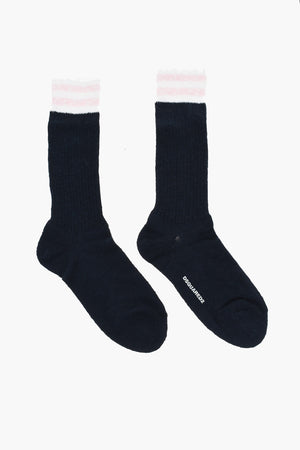 Long Solid-Color Socks with Contrast Embroidery