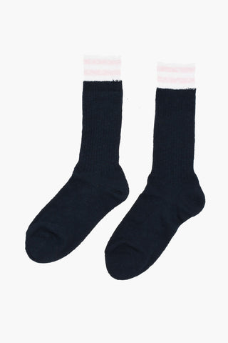 Long Solid-Color Socks with Contrast Embroidery