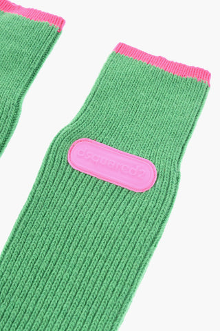 Ribbed Wool Blend Long Socks with Embossed Logo