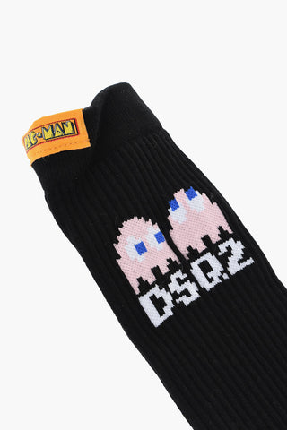 Cotton-and-Nylon Long Socks PAC-MAN with Rib Detail