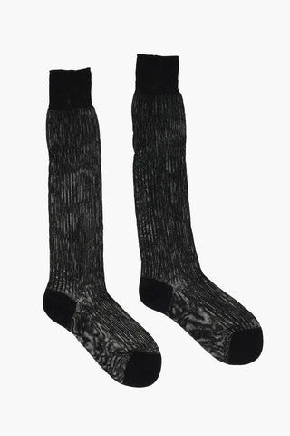 Cotton and Stretch Nylon Long Ribbed Socks