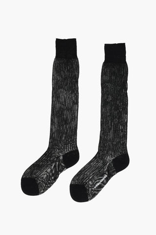 Cotton and Stretch Nylon Long Ribbed Socks