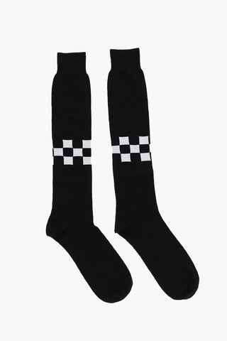checked Cotton Blend Long Socks