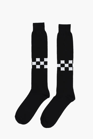 checked Cotton Blend Long Socks