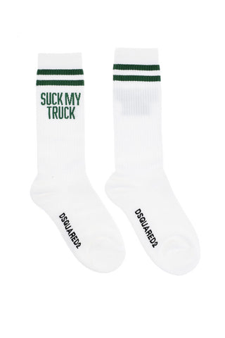 ribbed Long Socks with Contrasting Embroidery