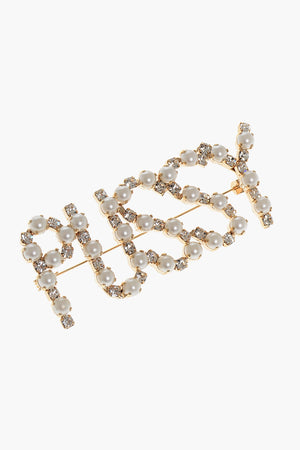 Gold-Effect Brooch with Jewels and Pearls