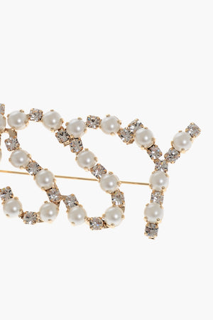Gold-Effect Brooch with Jewels and Pearls