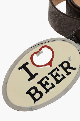Leather I LOVE BEER Belt with Corkscrew-Buckle 40mm