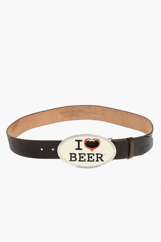 Leather I LOVE BEER Belt with Corkscrew-Buckle 40mm
