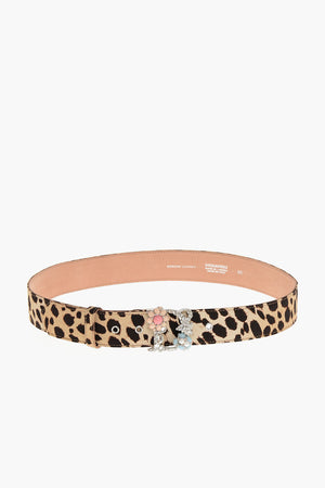 Animal-Print Fabric Belt With Jewel Buckle 40 mm