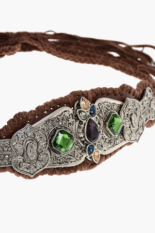 Suede Corset Belt with Jeweled Details 100mm
